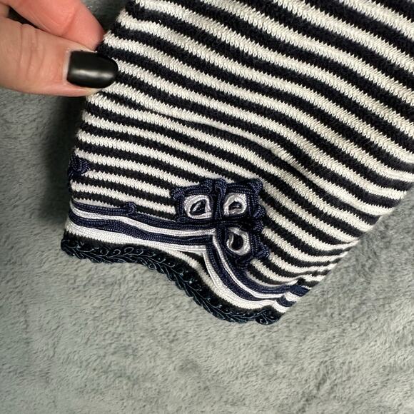 Tory Burch Sweater Womens Medium Navy Striped Embroidered Nautical Coastal Tunic - Picture 5 of 16